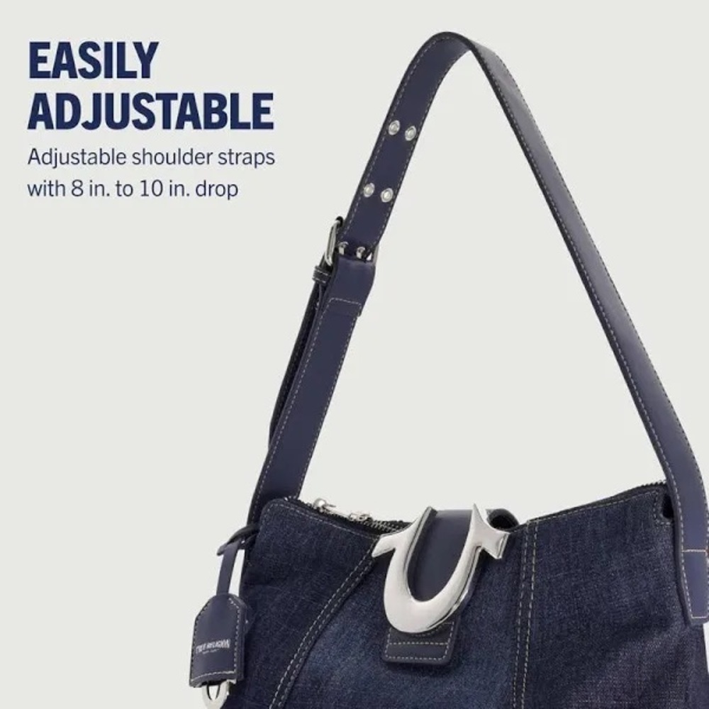 True Religion Horseshoe Dark Blue Denim Hobo Shoulder Women's Bag - Picture 3 of 16